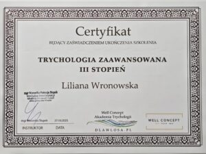certyfikat - trychologia zaawansowana 3 stopien